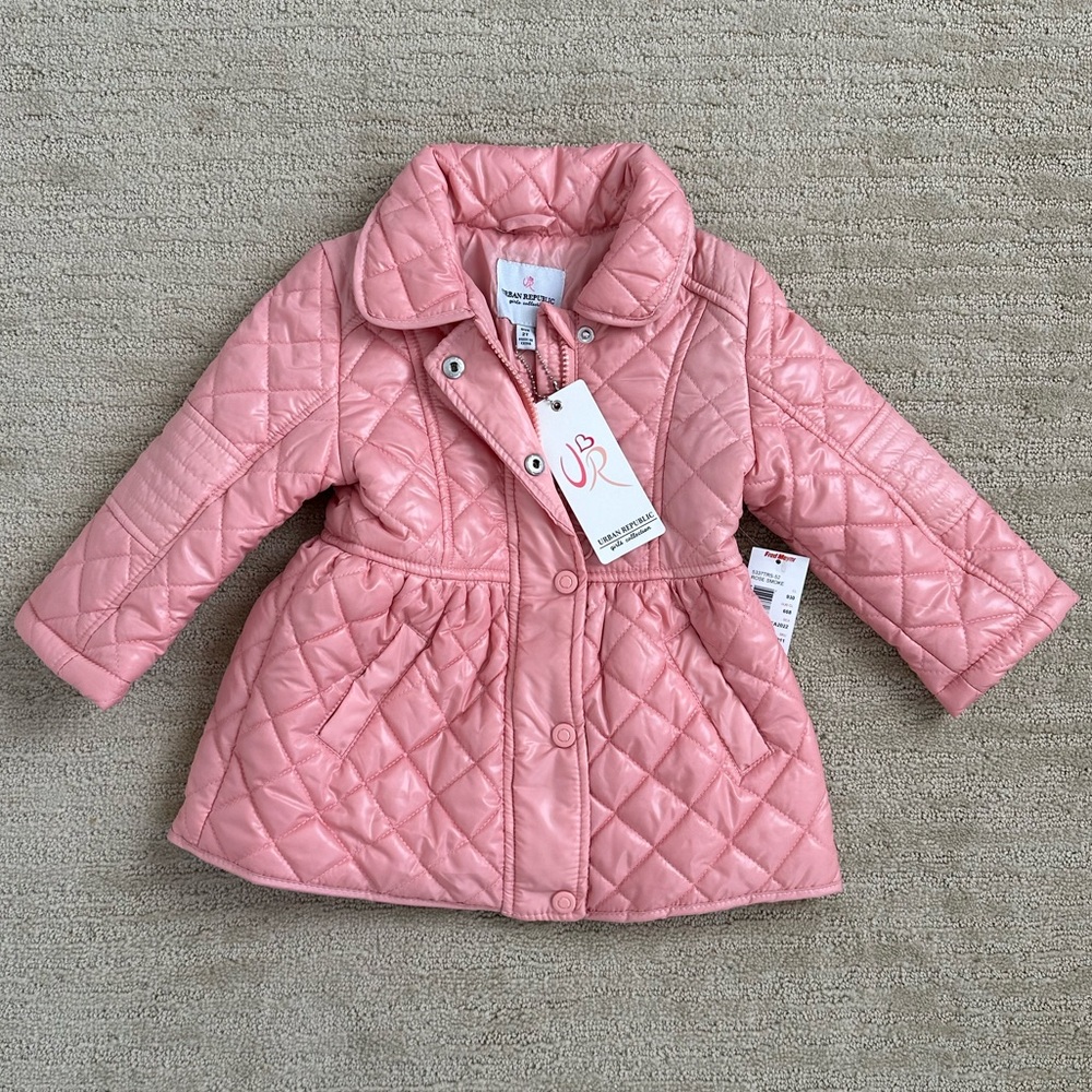 NWT Urban Republic Toddler Girls Quilted Puffer Jacket, Pink 2T